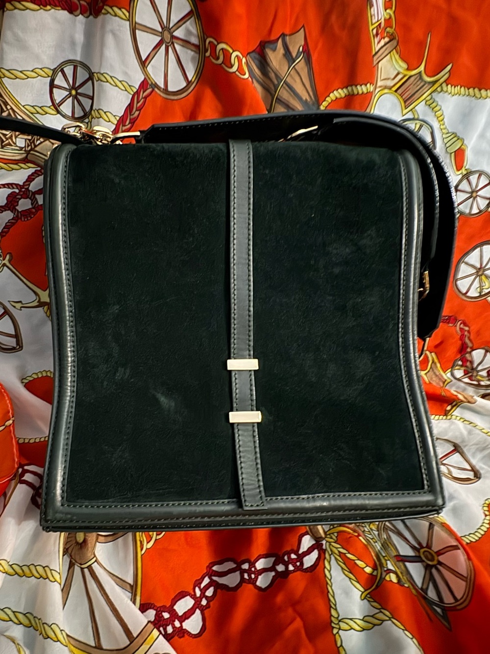 Camille Vost Detached topDark Green Suede and leather crossbody with Gold accent